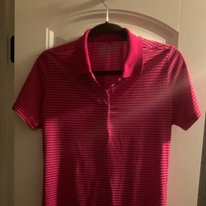 Women Pink/White Striped Nike Golf Shirt Sz L